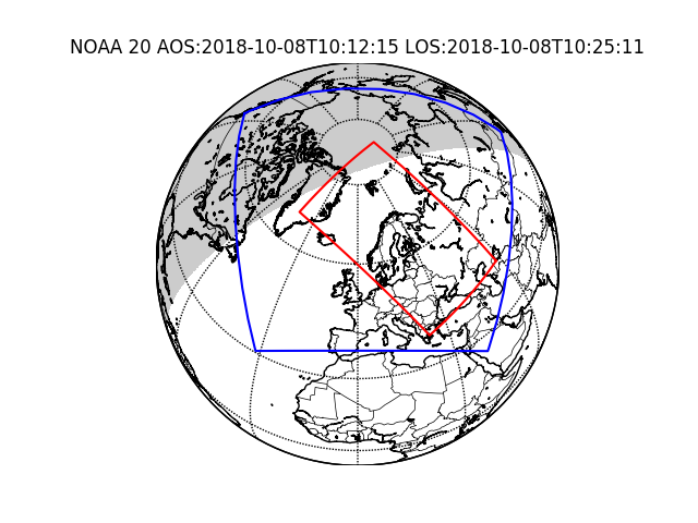 Here is a plot of the calculated area of the pass(red rectangle). The dark area is sun below horizon